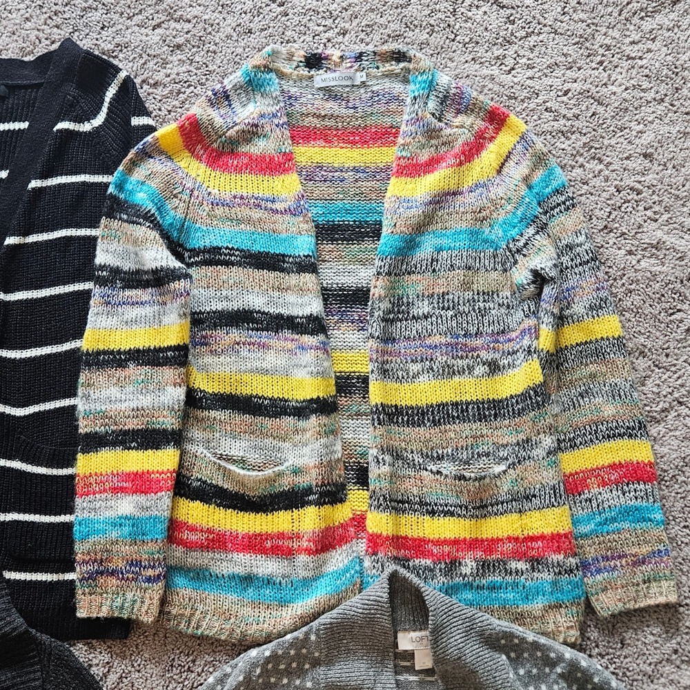 Womens Cardigan Sweater Lot of 6 Women Size M Open Front Chunky Knit Pockets - Picture 5 of 9